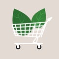 Eco friendly shopping cart. Zero waste. Sustainable eco lifestyle. Environment friendly, sustainable, ecological shopping or