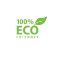 Eco friendly sign icon sticker with green leaf. Eco friendly stamp label 100 Royalty Free Stock Photo