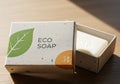 Eco-friendly soap packaging featuring a partially open box made Royalty Free Stock Photo