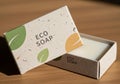 Eco-friendly soap in a rectangular cardboard box with a simple, Royalty Free Stock Photo