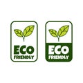 Eco friendly sticker, label, badge. Ecology icon. Stamp template for organic products with green leaves. Vector illustration Royalty Free Stock Photo