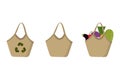 Eco friendly straw bags set with farm products.
