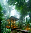 Eco Friendly Sustainable Glass House, High Tech Modern Building in Nature. Construction