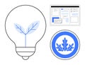 Eco-Friendly Technology Concept with Light Bulb, Leaf, and Web Interface Elements Royalty Free Stock Photo