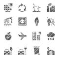 Eco-friendly technology, icons, monochrome, flat, penc il hatching, set, vector