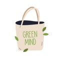 Eco-friendly tote bag, fabric shopper. Reusable canvas totebag with handles from natural textile. Green mind, life and