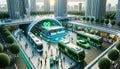 Eco-Friendly Transit New Normal at a Hub with Electric Buses and Green Subways Royalty Free Stock Photo