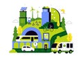 Eco Friendly Transportation Illustration featuring the Combination of Multiple Travel Modes for Efficiency in Urban Transport Royalty Free Stock Photo