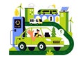 Eco Friendly Transportation Illustration featuring the Combination of Multiple Travel Modes for Efficiency in Urban Transport Royalty Free Stock Photo