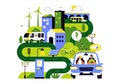 Eco Friendly Transportation Illustration featuring the Combination of Multiple Travel Modes for Efficiency in Urban Transport Royalty Free Stock Photo