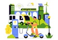 Eco Friendly Transportation Illustration featuring the Combination of Multiple Travel Modes for Efficiency in Urban Transport Royalty Free Stock Photo