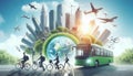 Eco Friendly Transportation Using public transportation biking Royalty Free Stock Photo