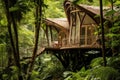 eco-friendly treehouse in a serene jungle setting