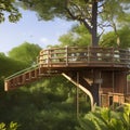 An eco-friendly treehouse with solar panels, rainwater collection system, and natural materials5, Generative AI