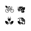 Eco friendly vehicle black glyph icons set on white space Royalty Free Stock Photo