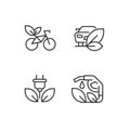 Eco friendly vehicle pixel perfect linear icons set Royalty Free Stock Photo