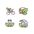 Eco friendly vehicle pixel perfect RGB color icons set Royalty Free Stock Photo