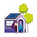 Eco friendly, women eco house with solar panel energy sustainable