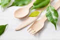 Eco friendly wooden cutlery. plastic free concept