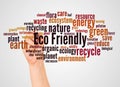 Eco Friendly word cloud and hand with marker concept Royalty Free Stock Photo