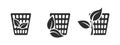 Eco garbage icon set. eco friendly waste symbols. leaf and trash can