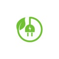 eco green electric plug icon symbol vector design with leaf Royalty Free Stock Photo