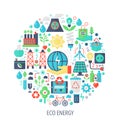 Eco green energy flat infographics icons in circle - color concept illustration for renewable energy cover, emblem Royalty Free Stock Photo