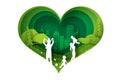 Eco Green happy family having fun playing in the field. paper cut and craft design Environment nature day concept.people lifestyle Royalty Free Stock Photo