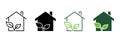 Eco Green House Line and Silhouette Icon Color Set. Ecology Real Estate Building with Leaf Pictogram. Bio Natural House Royalty Free Stock Photo