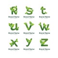 Eco green letter pack logo design template. Green alphabet vector designs with green and fresh leaf illustration Royalty Free Stock Photo