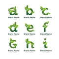 Eco green letter pack logo design template. Green alphabet vector designs with green and fresh leaf illustration Royalty Free Stock Photo