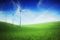 wind turbines at the spring field Royalty Free Stock Photo
