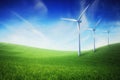 Eco green power station, wind turbines at the field Royalty Free Stock Photo