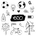 Eco hand drawn doodles set on a white background Royalty Free Stock Photo