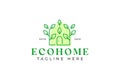 Eco Home Cottage Village Logo with Green Leaf and Door Shape