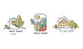 Eco Home or Eco-house Logo Design with Green Leaf Vector Set Royalty Free Stock Photo