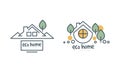 Eco Home or Eco-house Logo Design with Green Leaf Vector Set Royalty Free Stock Photo