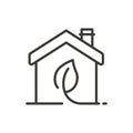 Eco home, green house. Building with leaf inside vector thin line outline icon illustration. Sustainable, eco friendly modern Royalty Free Stock Photo