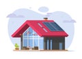 Eco home house with solar panel power on roof vector icon or green energy technology using renewable modern sun energy modules on Royalty Free Stock Photo