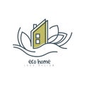 Eco home logo design, ecologic home sign with green leaf, clean energy, building materials and technologies vector Royalty Free Stock Photo