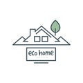 Eco home logo design, ecologic home sign with green leaf, clean energy, building materials and technologies vector