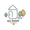 Eco home logo design, ecologic home sign with green trees, clean energy and technologies vector Illustration on a white