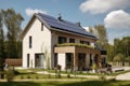 eco-home with solar panels and energy efficient windows Royalty Free Stock Photo