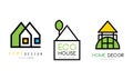 Eco House Design Logo Templates Collection, Real Estate, Construction Company Green Badges Flat Vector Illustration Royalty Free Stock Photo