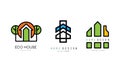 Eco House Design Logo Templates Set, Real Estate, Construction Company, Architect Bureau Green Badges Flat Vector Royalty Free Stock Photo