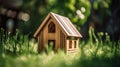 Eco House In Green Environment - Wooden Home Friendly On Grass, generative ai Royalty Free Stock Photo