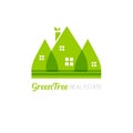 Eco house with green leaves. House logo. Ecological house icon Royalty Free Stock Photo