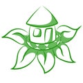 Eco house, green house symbol, green house on a sunflower, vector emblem, symbol