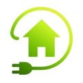 Eco house icon vector. Green house with electric plug sign, electricity and green energy concept for graphic design, logo, web Royalty Free Stock Photo