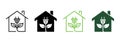 Eco House with Leaf and Plug Line and Silhouette Icon Color Set. Natural Home with Green Energy Pictogram. Ecology Real Royalty Free Stock Photo